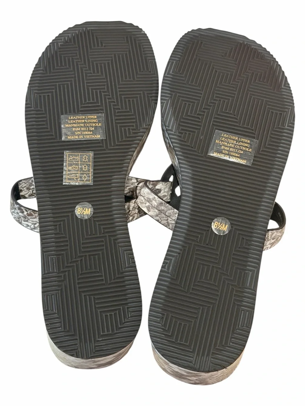 NIB Tory Burch Miller Snake-Embossed Wedge Thong color Granite Roccia 8.5/38.5